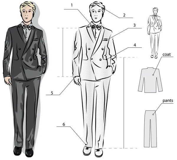 Sketch of the classic men's suit — Stock Vector