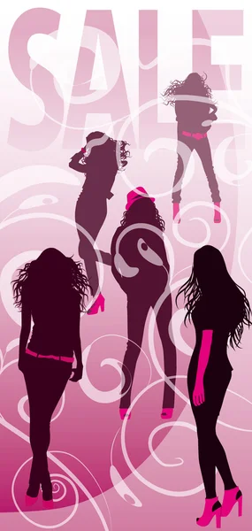 Background with silhouettes of fashionable girls — Stock Vector