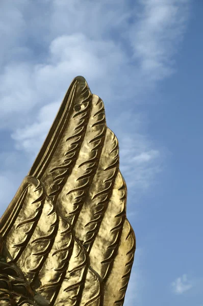 Golden wing with blue sky — Stock Photo, Image