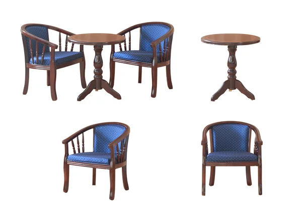 Table and chairs with blue upholstery — Stock Photo, Image