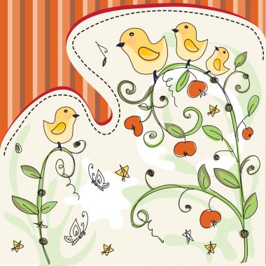 Cute background with plants and birds clipart