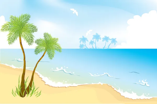海洋海岸与棕榈树 — 图库矢量图片