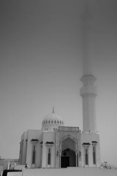 Мечеть в тумане черное и белое — стоковое фото