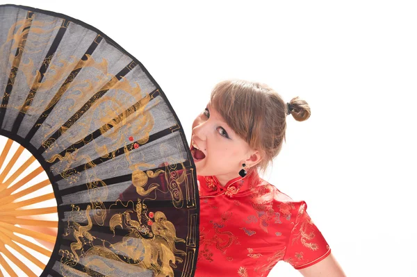 Girl with a Fan — Stock Photo, Image