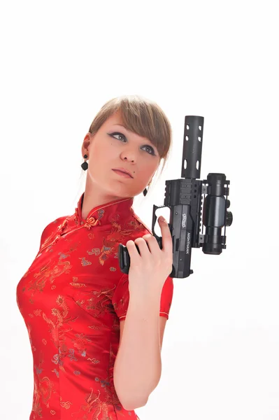 Felfegyverkezve egy pisztolyt lány — Stock Fotó