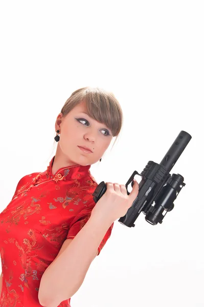 Armado com uma pistola menina — Fotografia de Stock