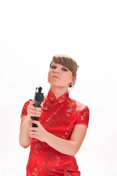 Bir tabanca kız ile silahlı — Stok fotoğraf