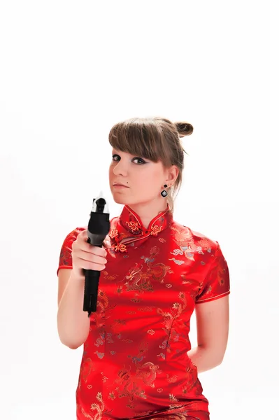 Ozbrojené s holkou pistole — Stock fotografie