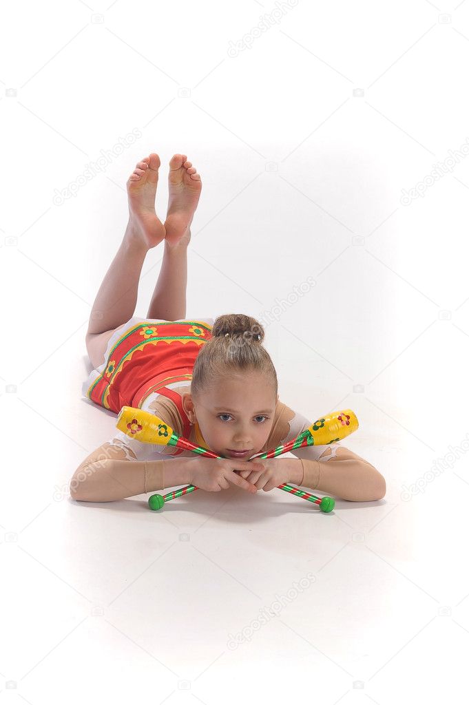 Young girl doing gymnastics Stock Photo
