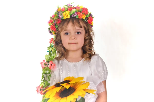 मुलगी आणि सूर्यफूल — स्टॉक फोटो, इमेज