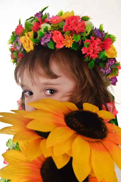 Dívka a slunečnice — Stock fotografie