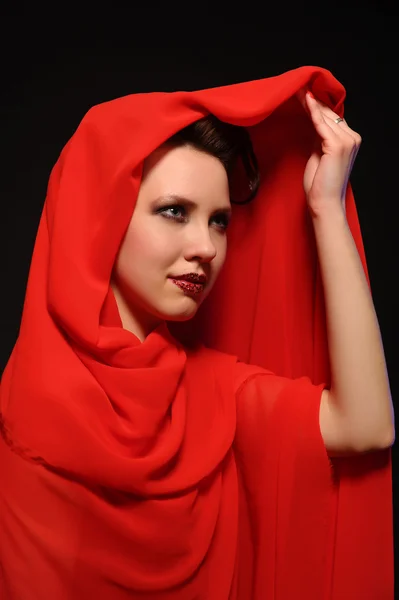 Κυρία στο κόκκινο πρόσωπο πορτρέτο — Φωτογραφία Αρχείου
