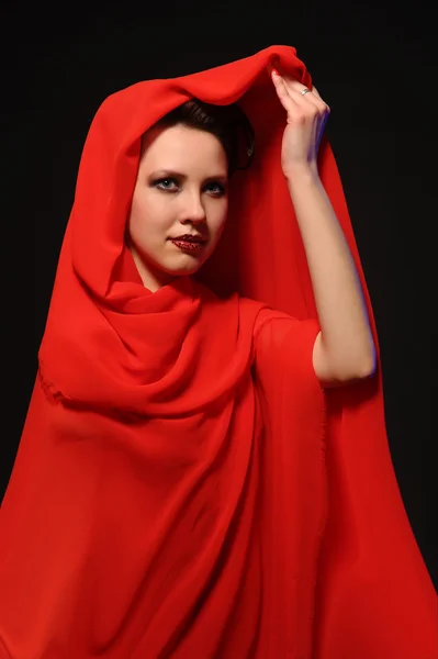 Κυρία στο κόκκινο πρόσωπο πορτρέτο — Φωτογραφία Αρχείου