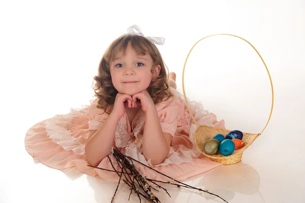 Holding Easter eggs girl — Stock Photo, Image