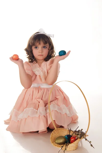 Holding Easter eggs girl — Stock Photo, Image