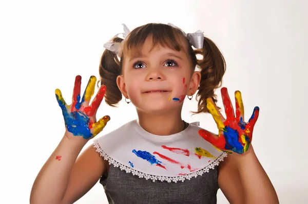 Little girl with hands soiled — Stock Photo, Image