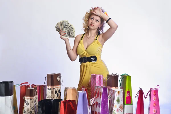 Young woman with dollars — Stock Photo, Image