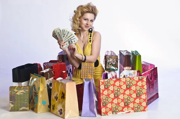 Young woman with dollars — Stock Photo, Image