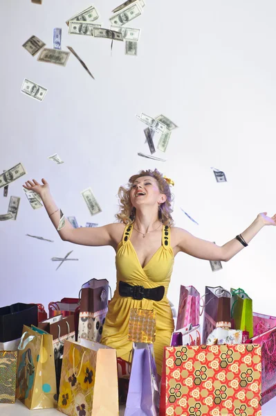 Dolar olan kadın — Stok fotoğraf