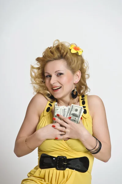 Mujer joven con dólares — Foto de Stock