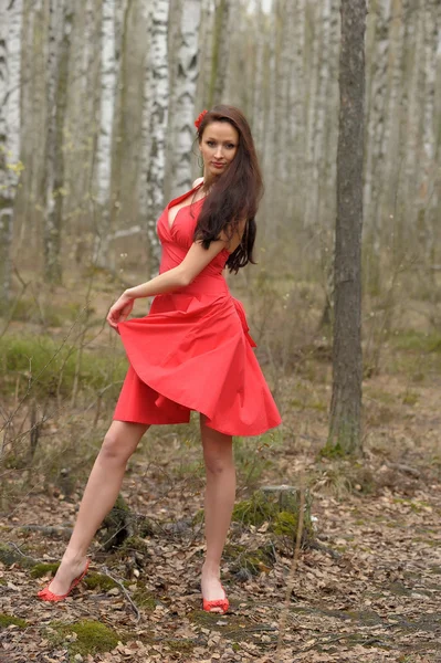 Bruna in abito rosso — Foto Stock
