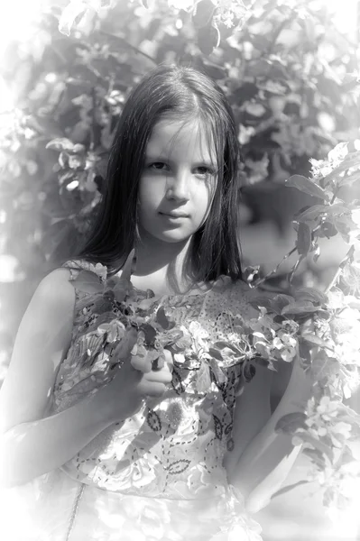 Virágzó fa és a lány — Stock Fotó