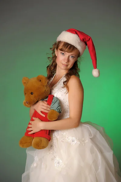 Linda noiva vestindo boné de Natal — Fotografia de Stock