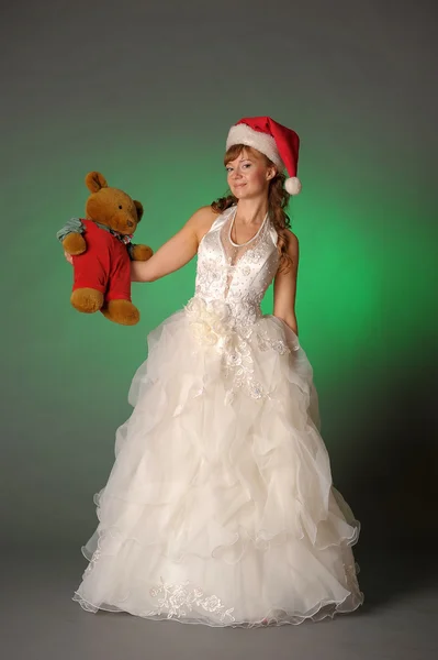 素敵な花嫁を着てクリスマス キャップ — ストック写真