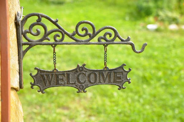 stock image Welcome message near the house