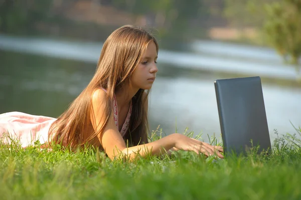 stock image Girl with a laptop