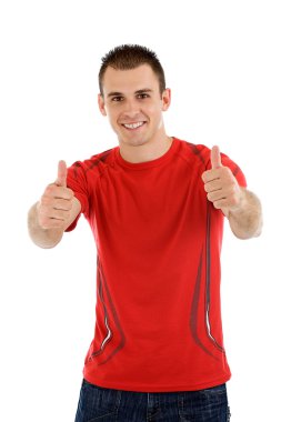 Handsome young man with thumbs up clipart