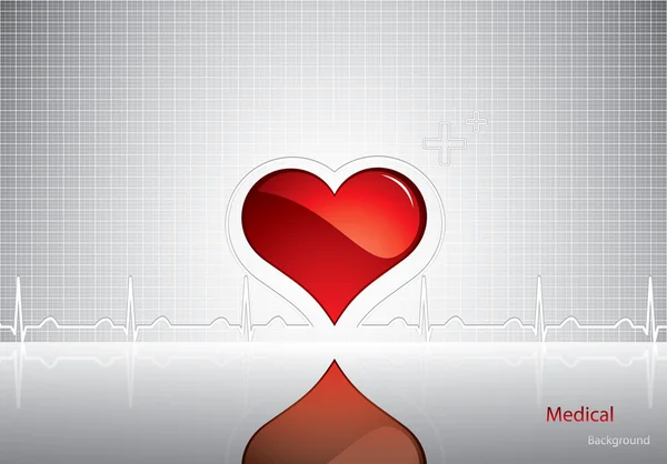 Símbolo de coração e batimento cardíaco na superfície reflexiva —  Vetores de Stock