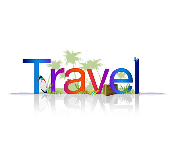 High Resolution graphic of the word Travel on white background with reflection.