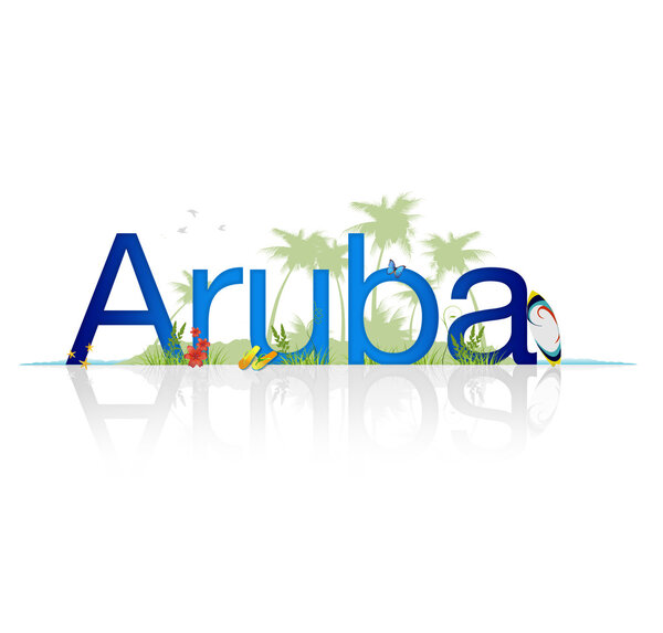 High Resolution graphic of the word Aruba on white background with reflection.