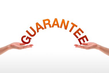 Hands holding the word guarantee. clipart