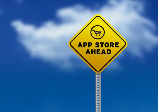 App Store Попереду дорожній знак — стокове фото