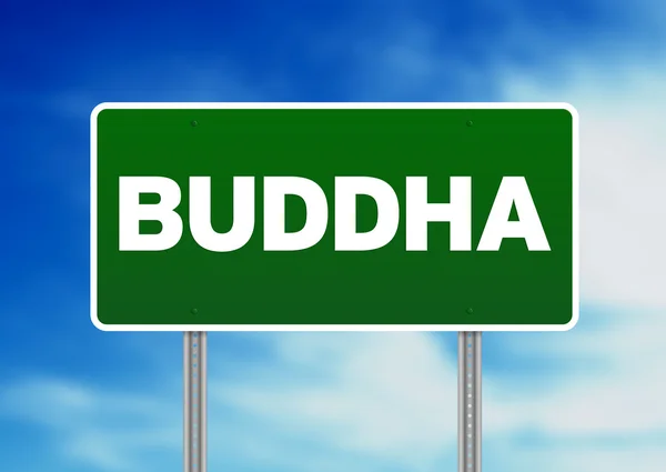 Groene weg ondertekenen buddha — Stockfoto