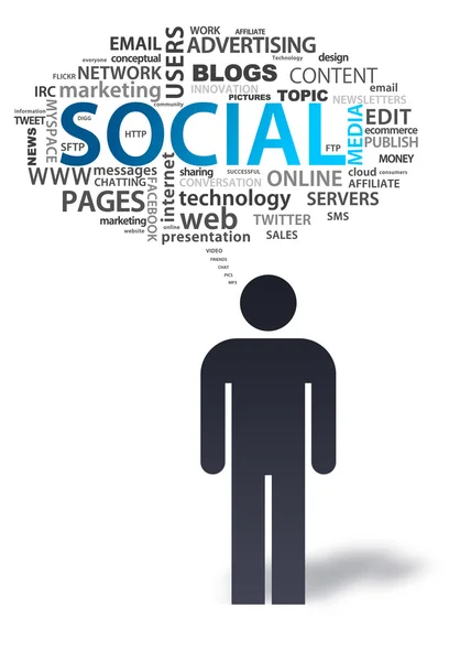 Homem de papel com bolha de mídia social — Fotografia de Stock