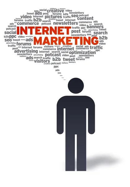 Homem de papel com internet bolha de marketing — Fotografia de Stock