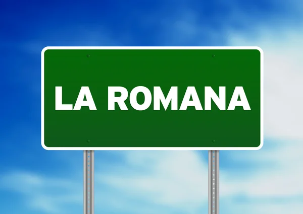 Znak drogowy zielony - la romana, Dominikana — Zdjęcie stockowe