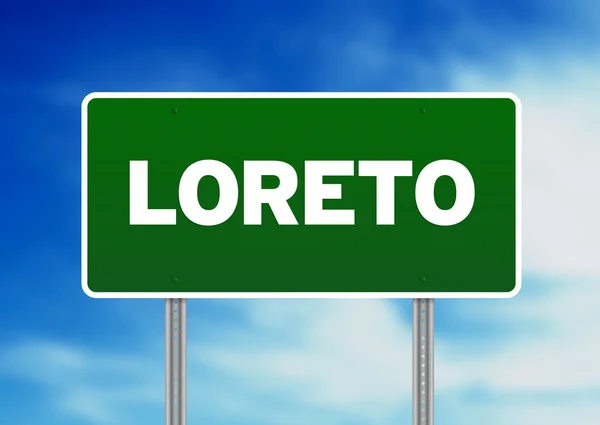Znak drogowy zielony - loreto — Zdjęcie stockowe