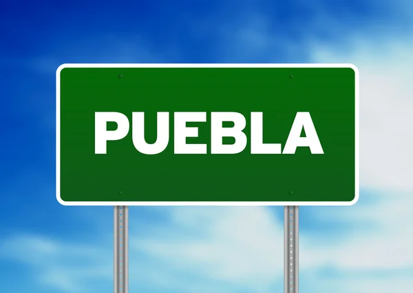 Green Road Sign - Puebla, Mexico — Stock Photo, Image