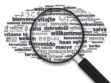 Magnifying Glass - Welcome in different languages clipart