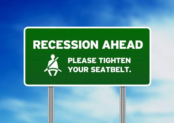 Zielony znak drogowy - dalej recesji — Zdjęcie stockowe