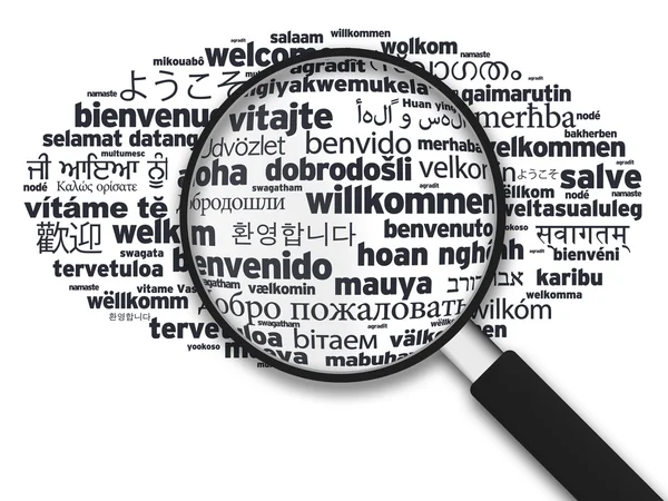 Magnifying Glass - Welcome in different languages — Stock Photo, Image