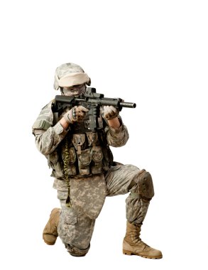 Soldier with rifle on a white background clipart