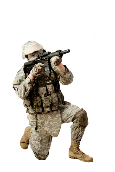 Στρατιώτη με όπλο πάνω σε λευκό φόντο Φωτογραφία Αρχείου