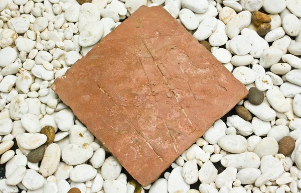 Brown square stone plate isolate on white gravel