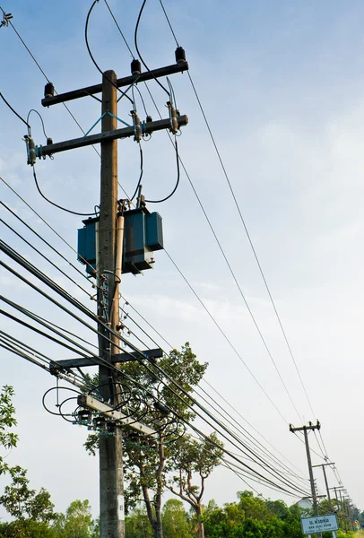 Transformer and electric line in rural of Thailand — Stock Photo, Image