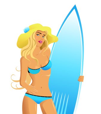 güzel bir kız ile bir sörf tahtası